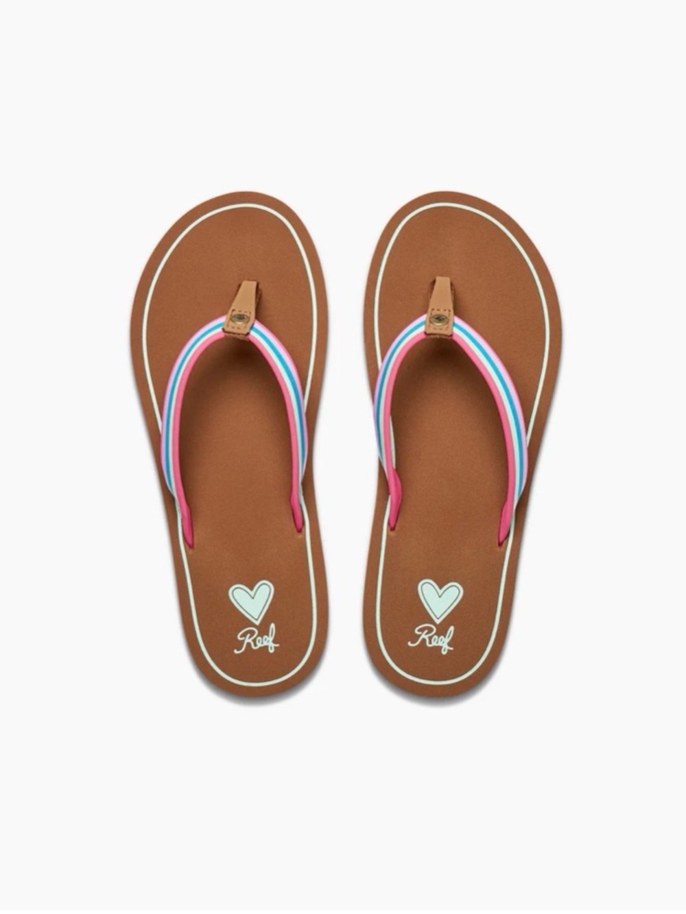 NWOT Reef Girls Devy Flip Flop Sandals Size 3 4 Pink Blue Brown Beach Vacation
